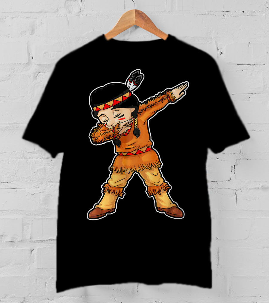 Dabbing Native American Pilgrim In Traditional Attire T-Shirt
