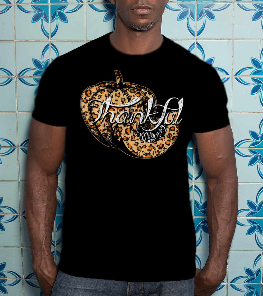 Thankful Pumpkin Leopard Print Fall T-Shirt