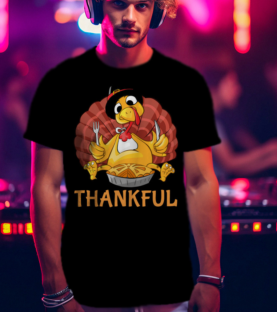Thankful Turkey With Pie And Pilgrim Hat T-Shirt