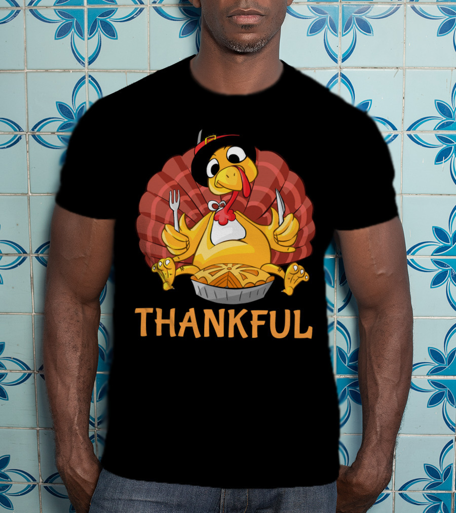 Thankful Turkey With Pie And Pilgrim Hat T-Shirt