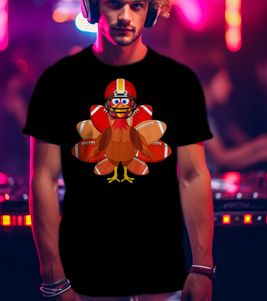 Turkey With Football Helmet Thankful Thanksgiving Football T-Shirt
