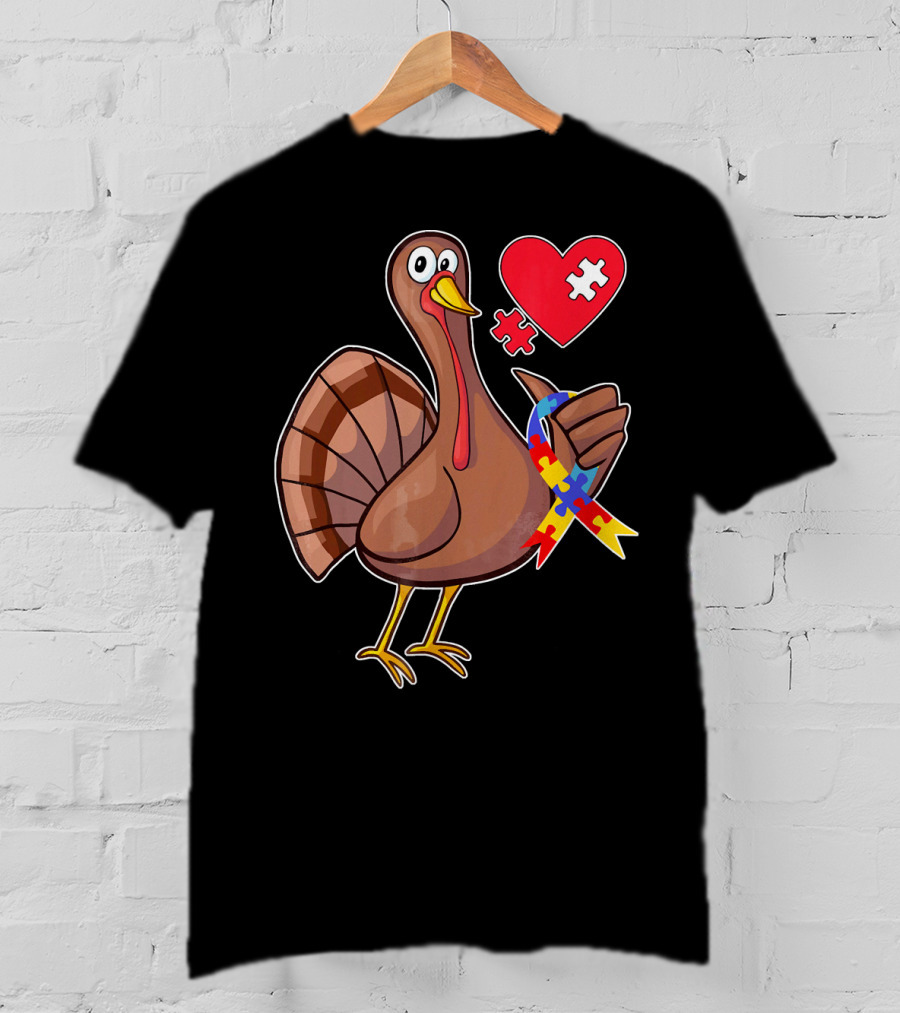 Funny Autism Awareness Turkey Heart Puzzle T-Shirt