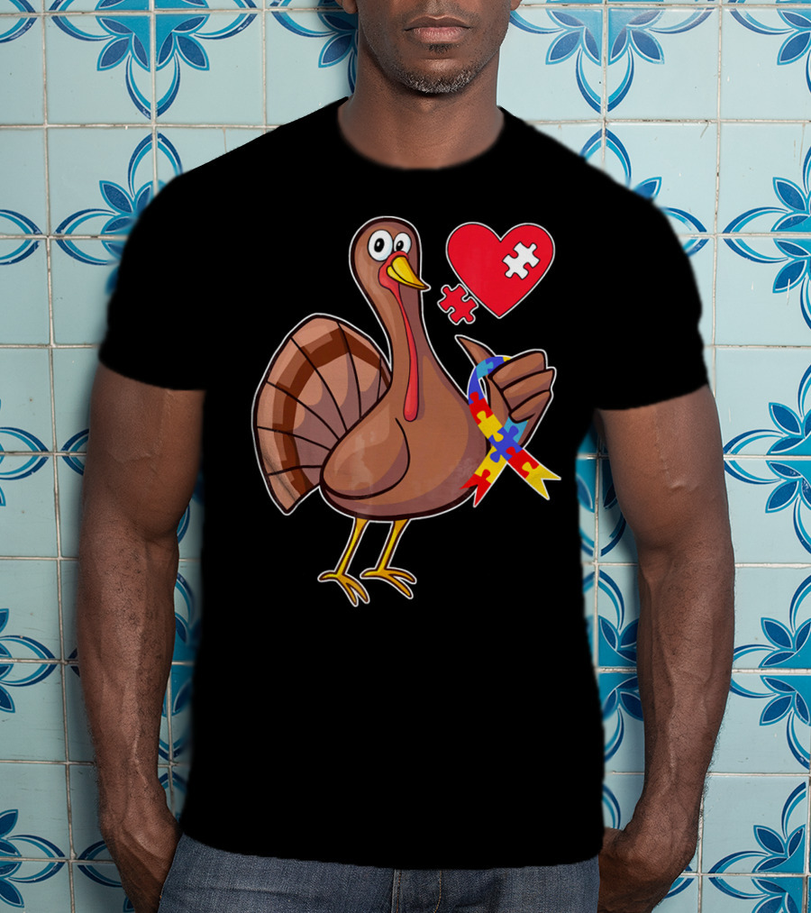 Funny Autism Awareness Turkey Heart Puzzle T-Shirt