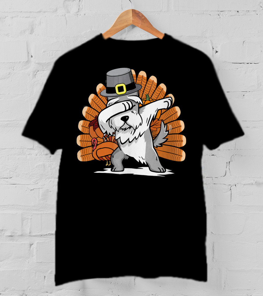 Funny Dabbing Schnauzer Thanksgiving Pilgrim Hat Turkey Dance T-Shirt