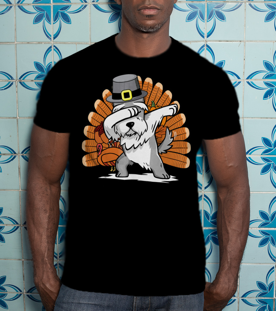 Funny Dabbing Schnauzer Thanksgiving Pilgrim Hat Turkey Dance T-Shirt