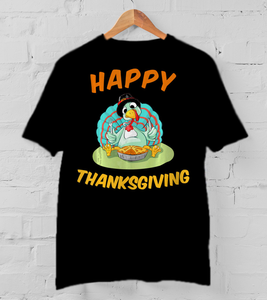 Happy Thanksgiving Funny Turkey Day Turkey Eating Pie T-Shirt