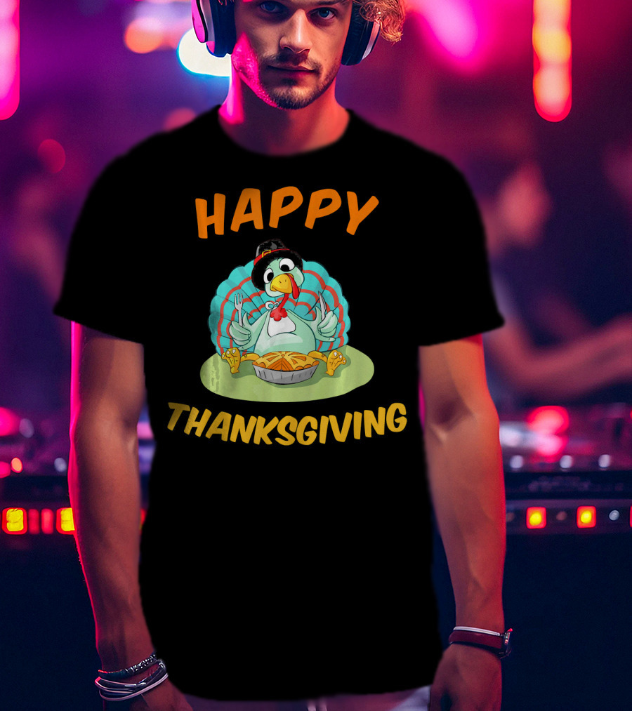 Happy Thanksgiving Funny Turkey Day Turkey Eating Pie T-Shirt