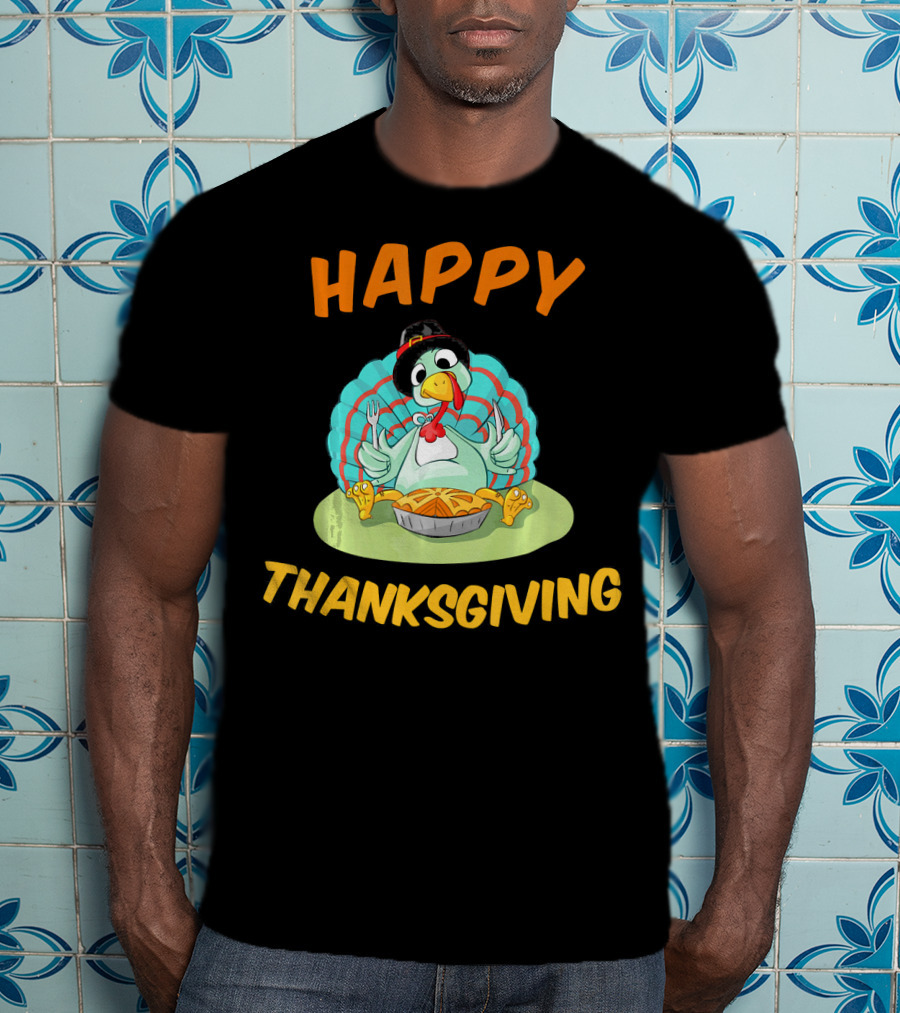 Happy Thanksgiving Funny Turkey Day Turkey Eating Pie T-Shirt