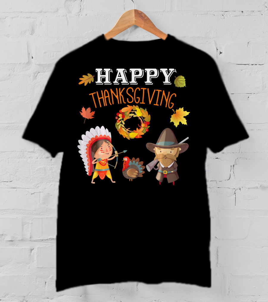 Thanksgiving Celebration With Native American And Pilgrim Turkey T-Shirt