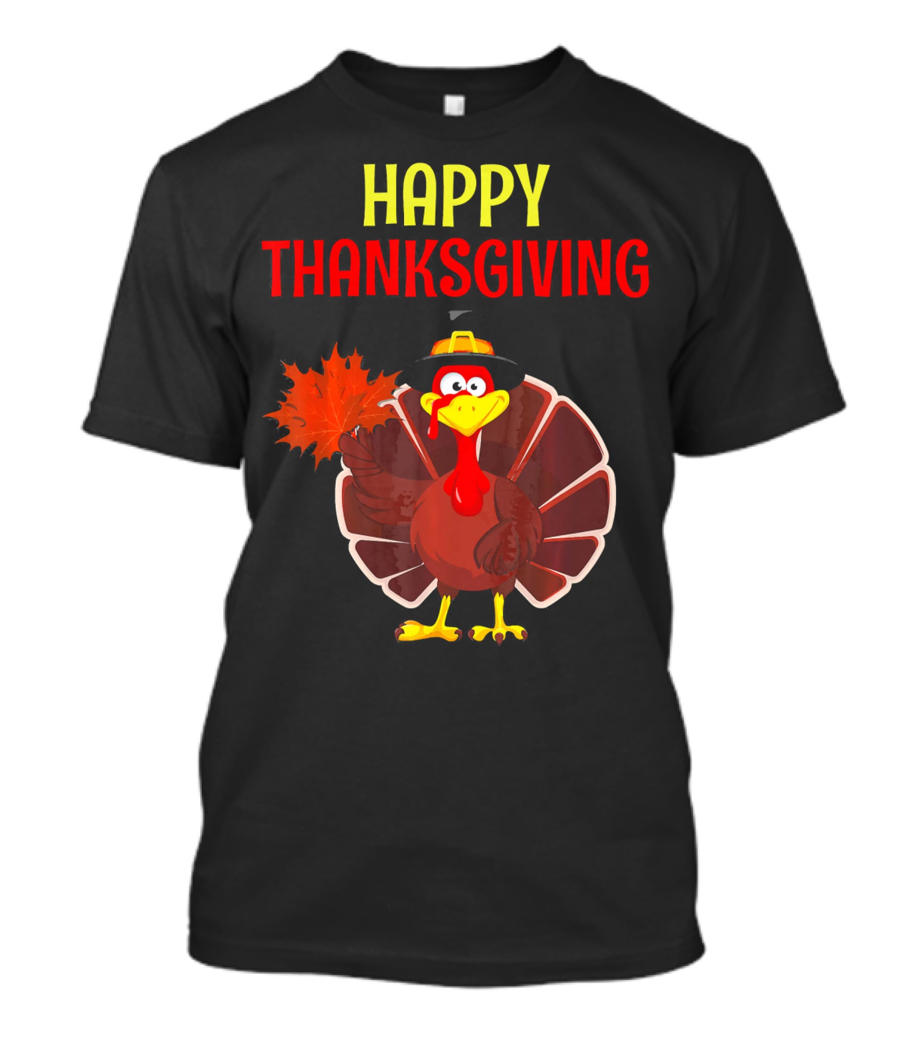 HAPPY THANKSGIVING Turkey Holding Leaf T-Shirt