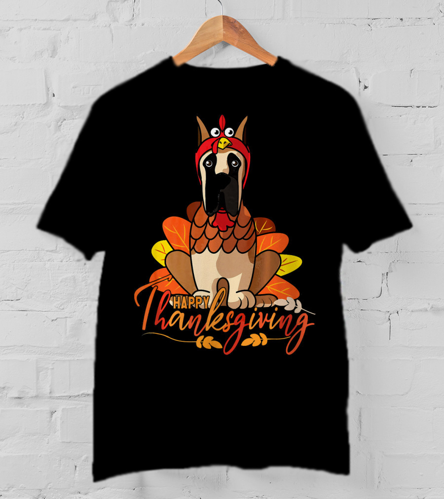 Happy Thanksgiving Funny Great Dane Turkey Costume T-Shirt