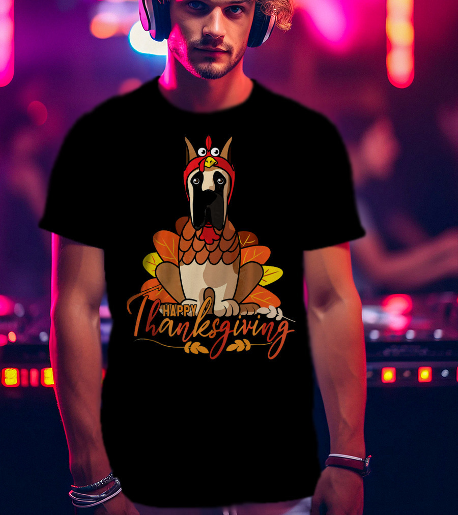 Happy Thanksgiving Funny Great Dane Turkey Costume T-Shirt