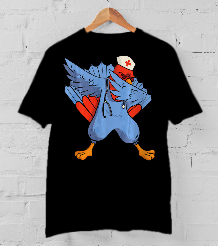Dabbing Nurse Turkey Wearing Scrubs And Stethoscope With Nurse Cap T-Shirt