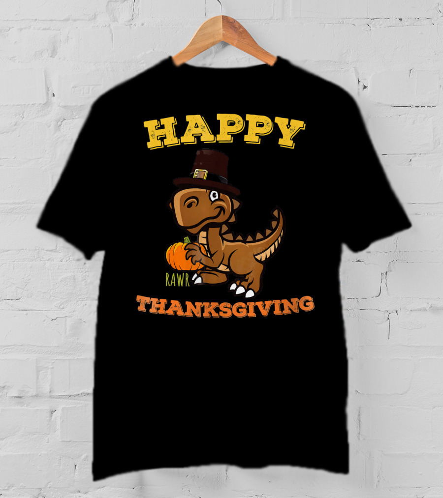 Happy Thanksgiving Dinosaur Pilgrim Rawr T-Shirt