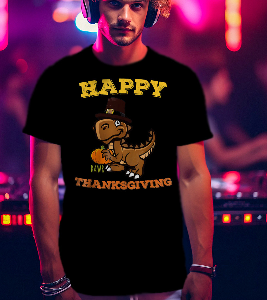 Happy Thanksgiving Dinosaur Pilgrim Rawr T-Shirt