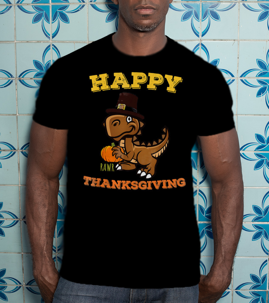 Happy Thanksgiving Dinosaur Pilgrim Rawr T-Shirt