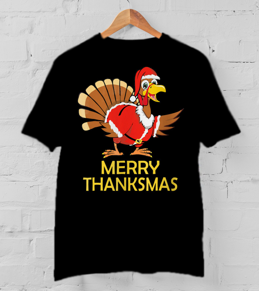 Merry Thanksmas Turkey Dressed In Santa Costume T-Shirt