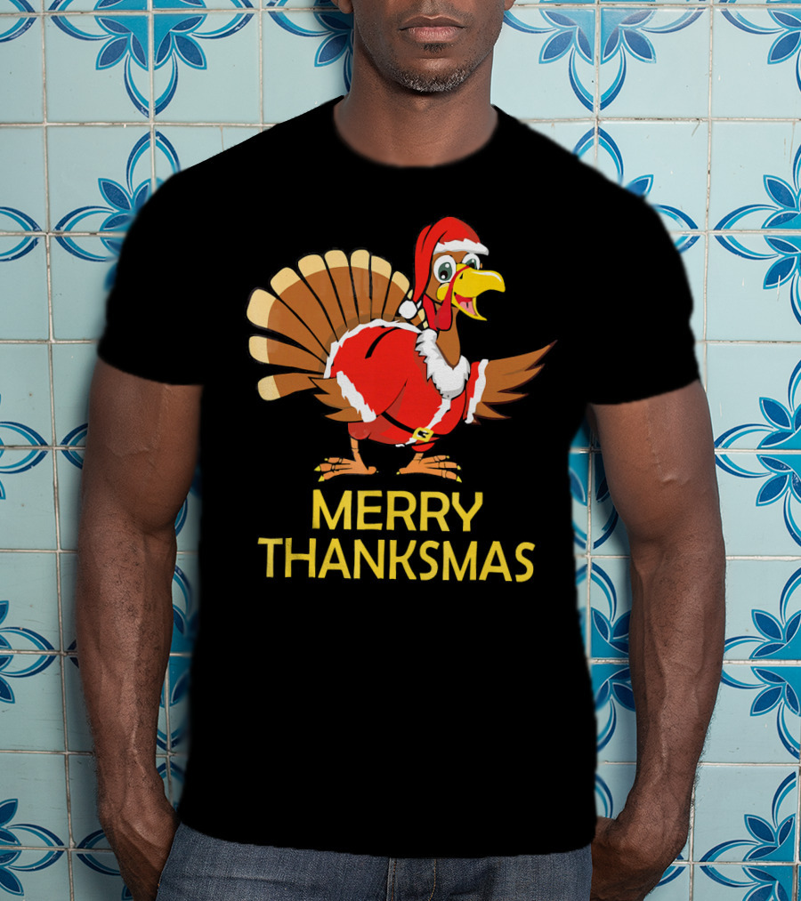 Merry Thanksmas Turkey Dressed In Santa Costume T-Shirt
