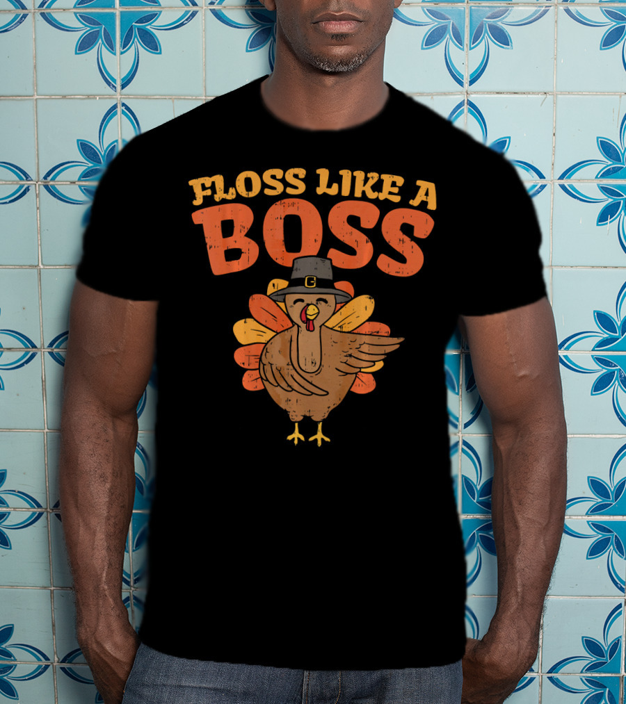Floss Like A Boss Dancing Turkey With Pilgrim Hat T-Shirt