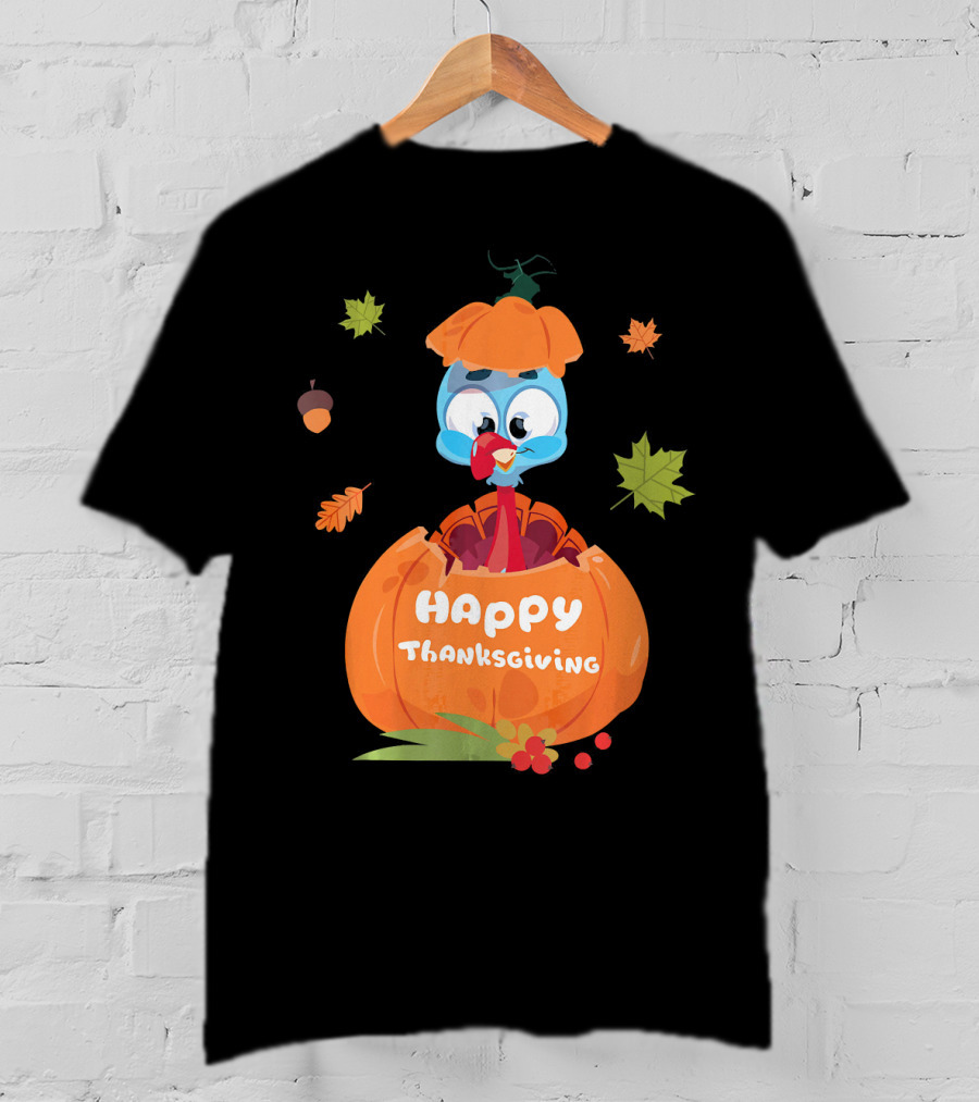 Happy Thanksgiving Cute Turkey Pilgrim In Pumpkin T-Shirt