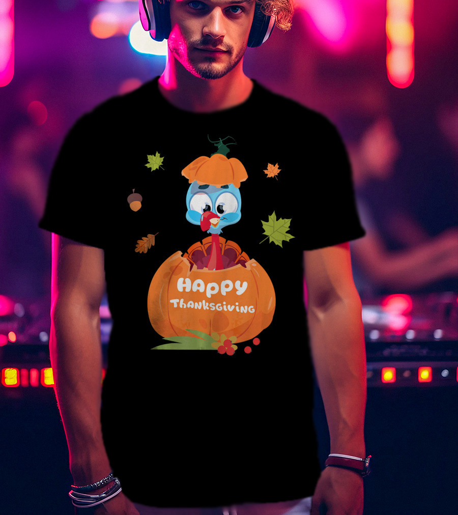 Happy Thanksgiving Cute Turkey Pilgrim In Pumpkin T-Shirt