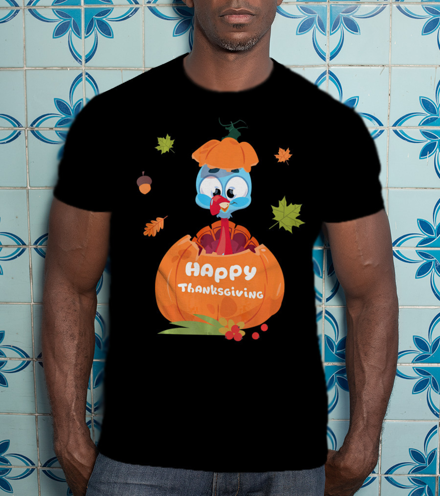 Happy Thanksgiving Cute Turkey Pilgrim In Pumpkin T-Shirt