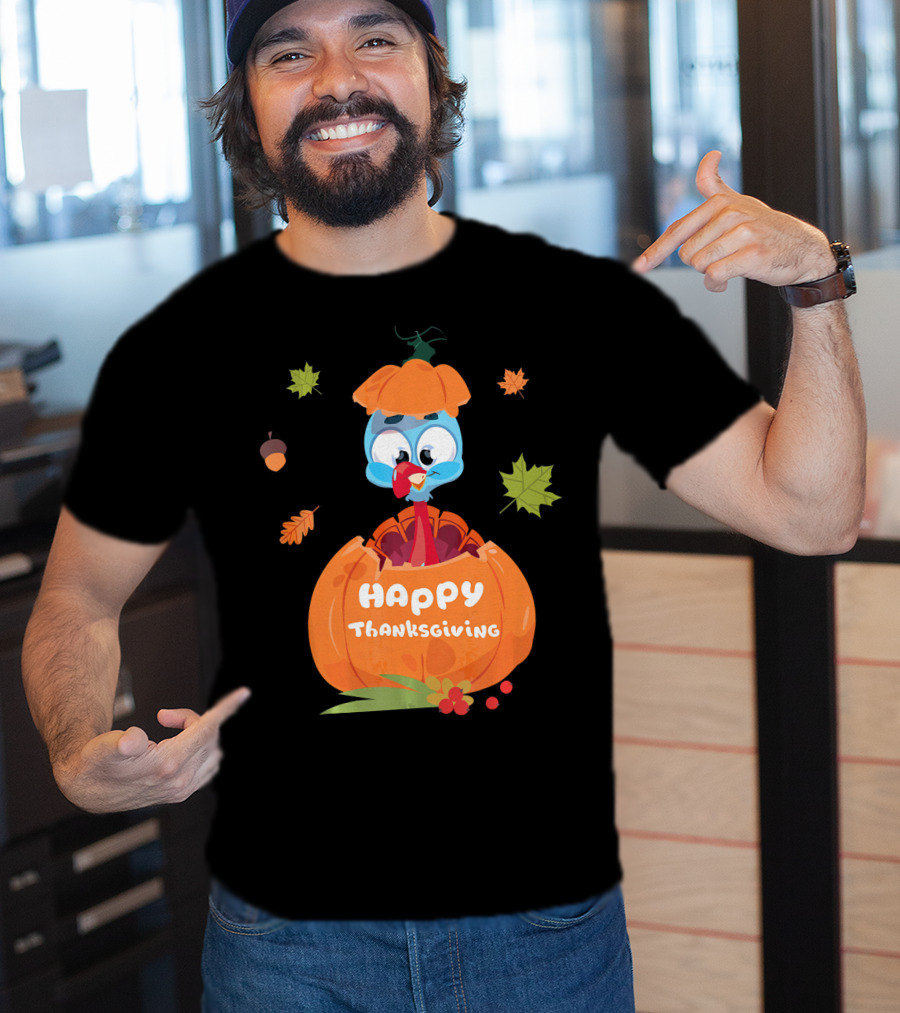 Happy Thanksgiving Cute Turkey Pilgrim In Pumpkin T-Shirt