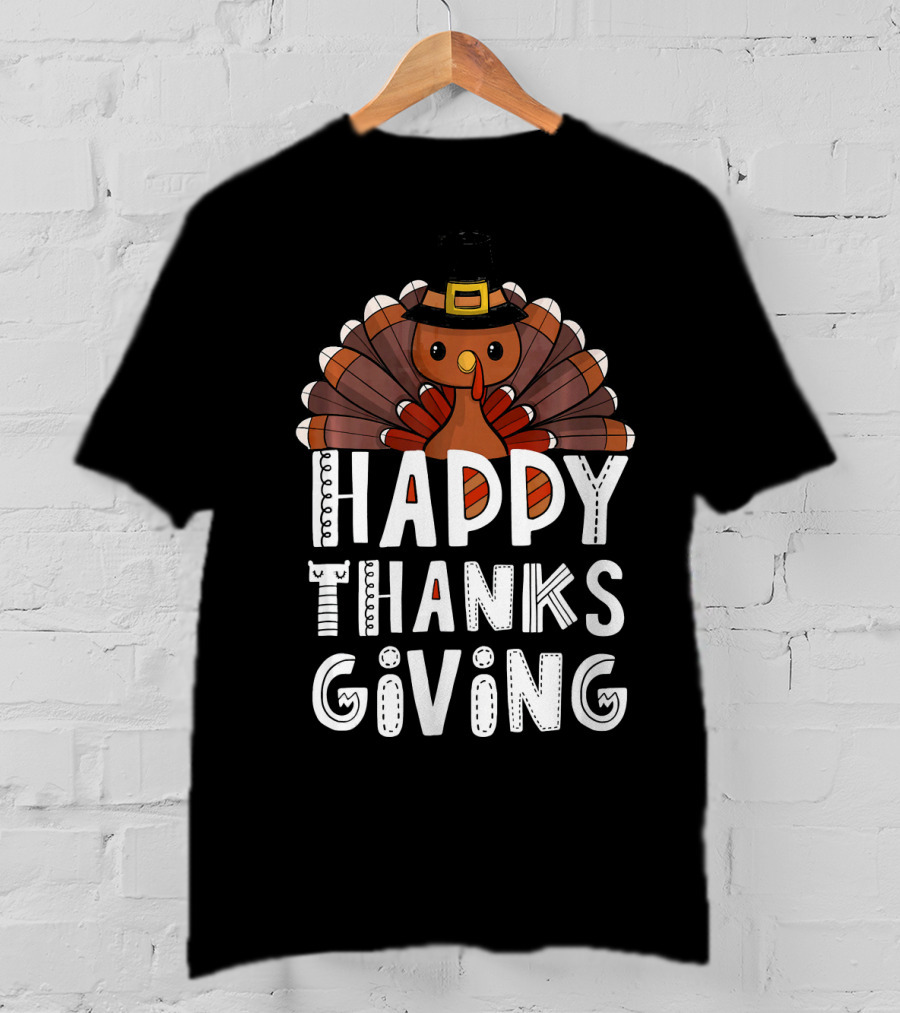 Happy Thanksgiving Funny Turkey Day With Pilgrim Hat T-Shirt