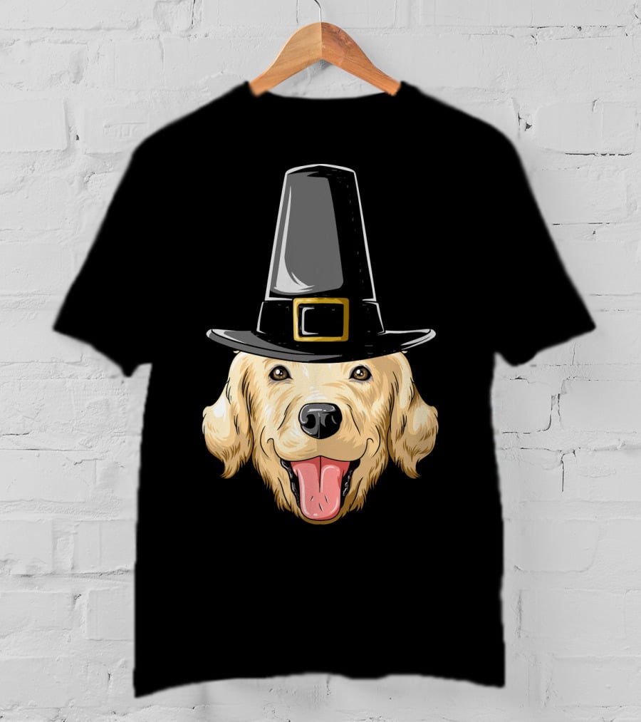 Golden Retriever Thanksgiving Pilgrim Hat T-Shirt