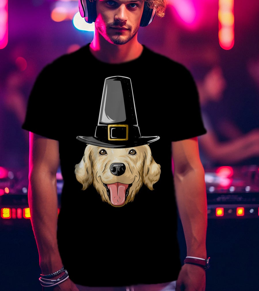 Golden Retriever Thanksgiving Pilgrim Hat T-Shirt