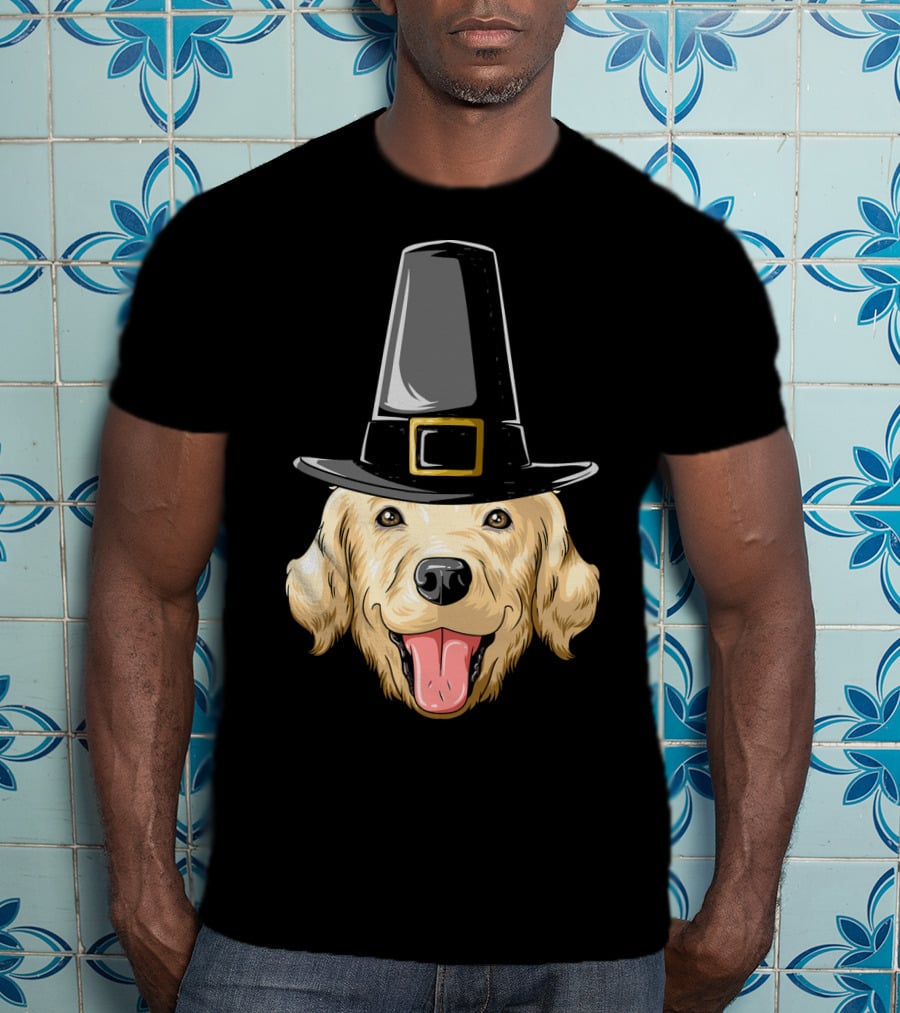 Golden Retriever Thanksgiving Pilgrim Hat T-Shirt