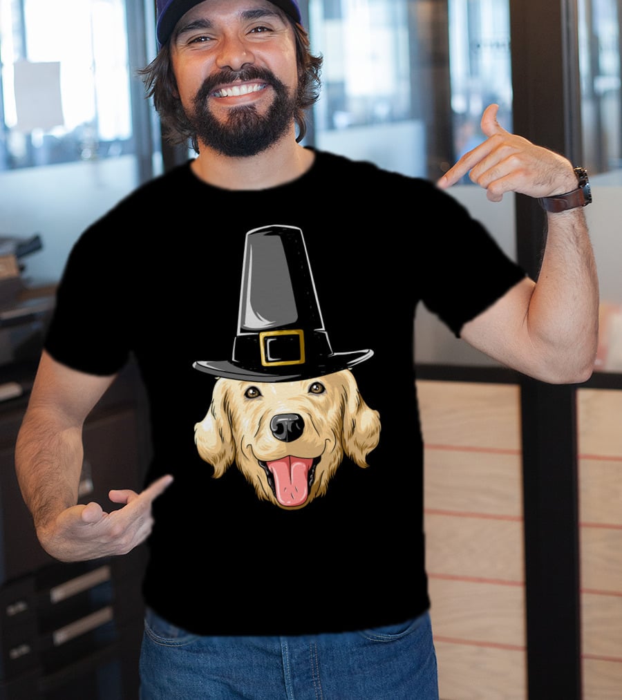 Golden Retriever Thanksgiving Pilgrim Hat T-Shirt