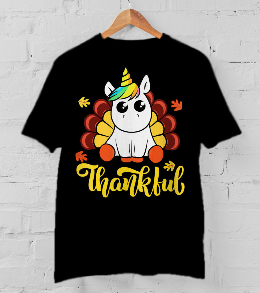 Thankful Thanksgiving Unicorn Turkey Cut T-Shirt