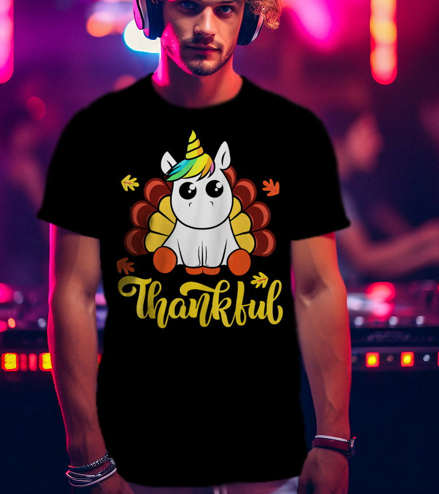 Thankful Thanksgiving Unicorn Turkey Cut T-Shirt