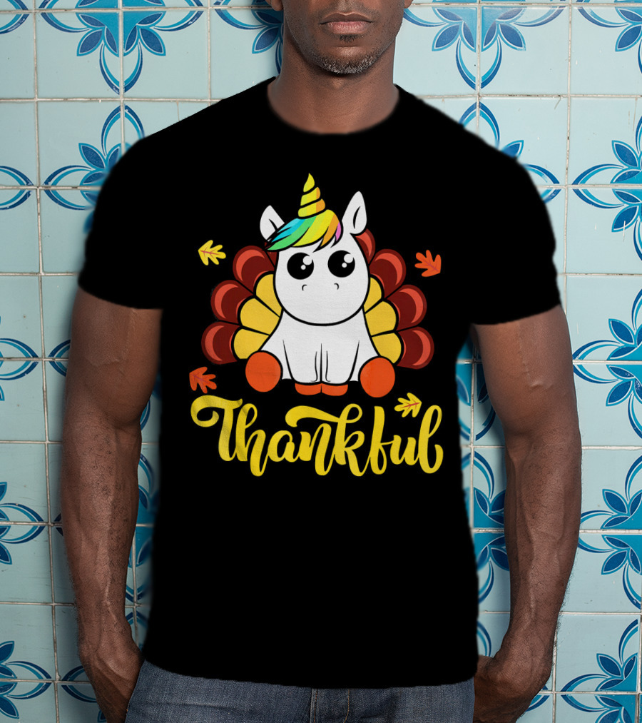 Thankful Thanksgiving Unicorn Turkey Cut T-Shirt