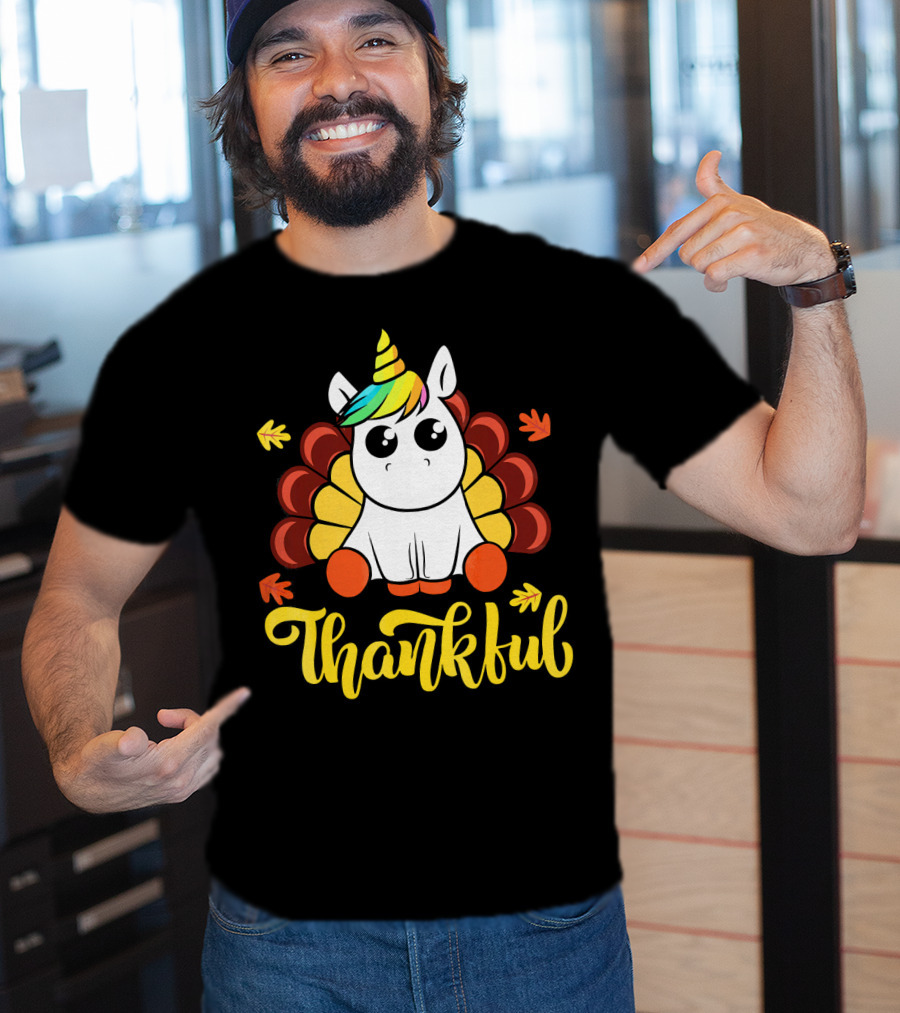Thankful Thanksgiving Unicorn Turkey Cut T-Shirt