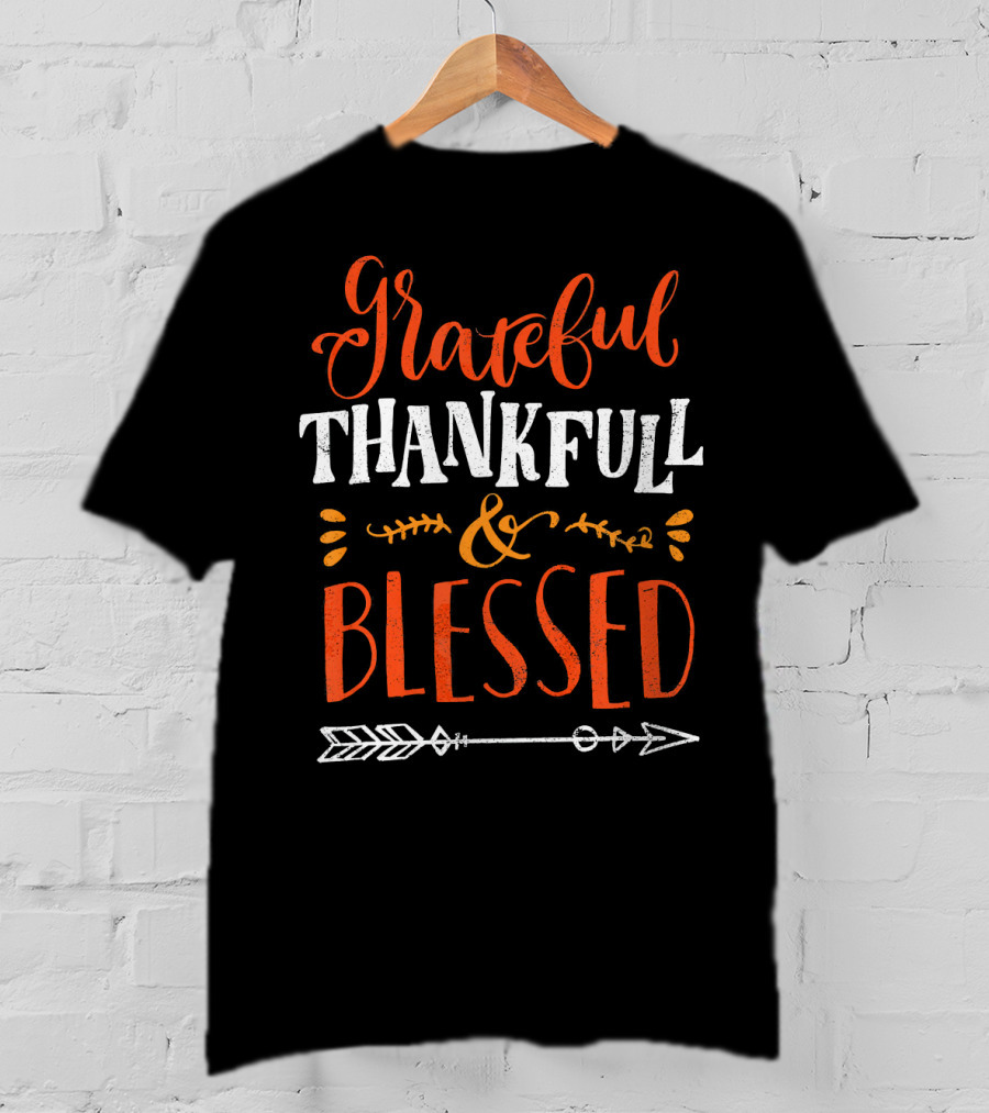 Grateful Thankful Blessed Arrow Typography T-Shirt