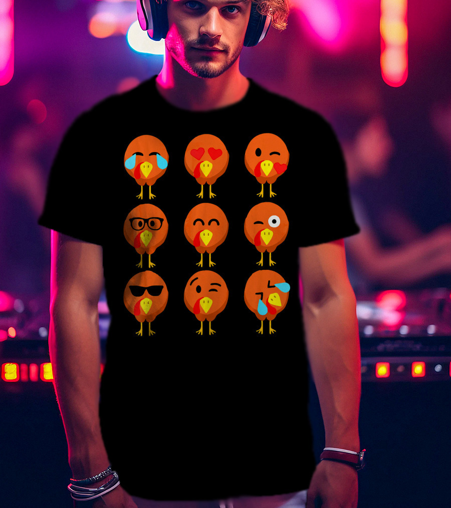 Thanksgiving Turkey Face Emojis With Funny Expressions T-Shirt