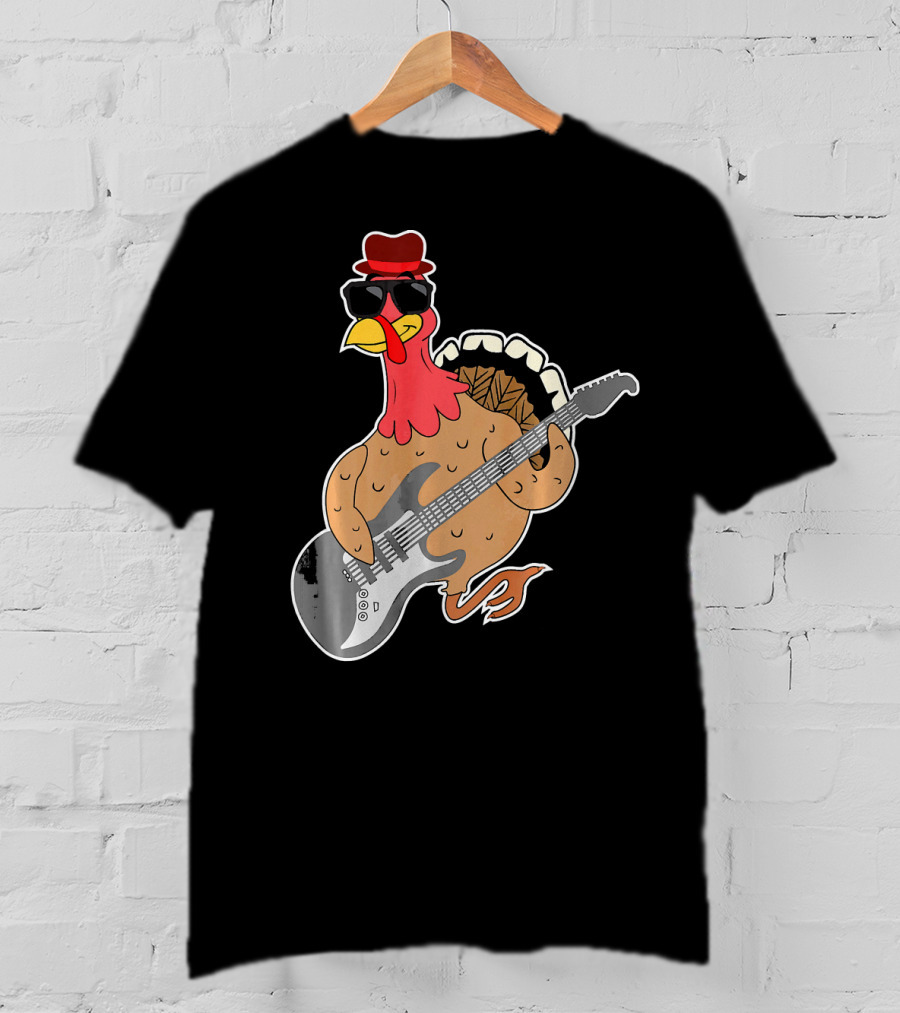 RockStar Turkey With Guitar Funny Thanksgiving T-Shirt