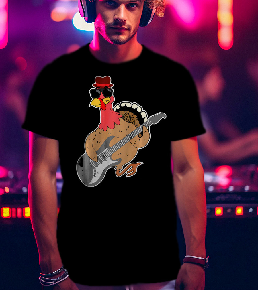 RockStar Turkey With Guitar Funny Thanksgiving T-Shirt