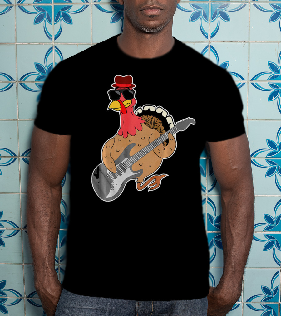 RockStar Turkey With Guitar Funny Thanksgiving T-Shirt
