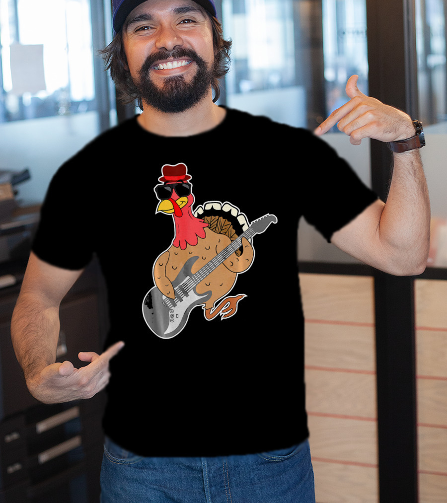 RockStar Turkey With Guitar Funny Thanksgiving T-Shirt
