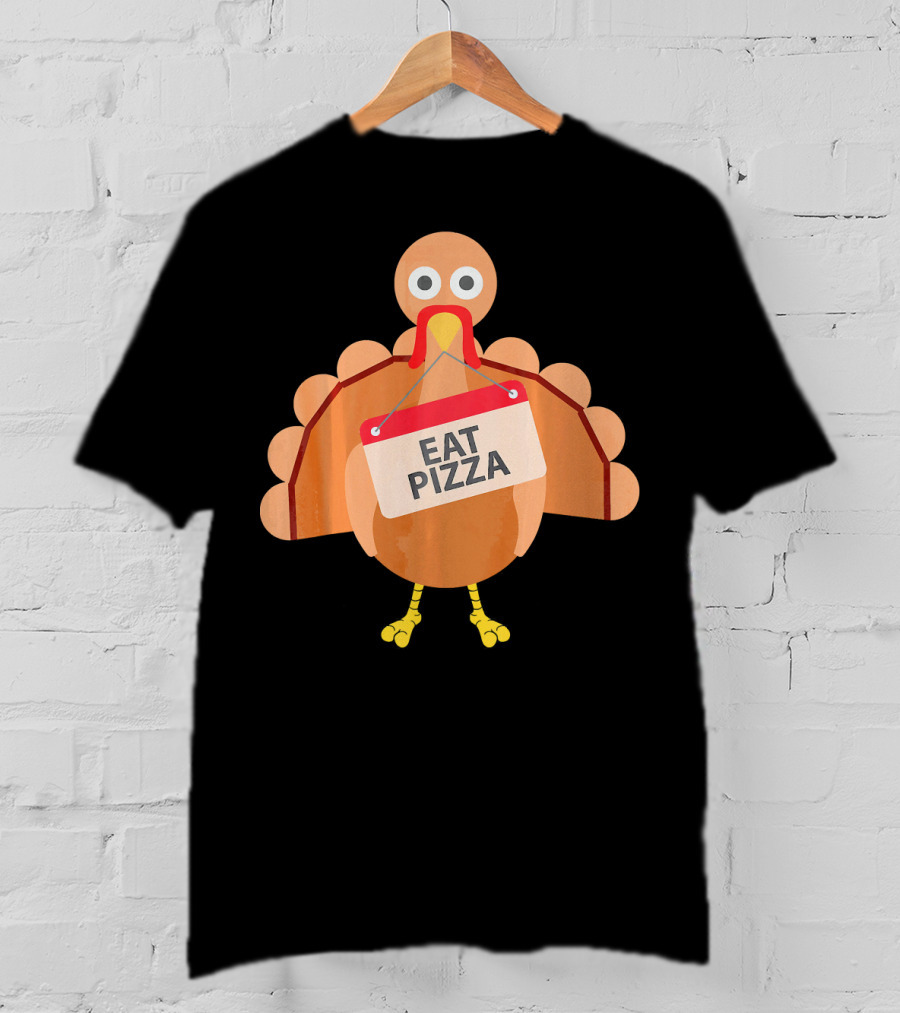 Funny Turkey Eat Pizza Sign Emoji T-Shirt