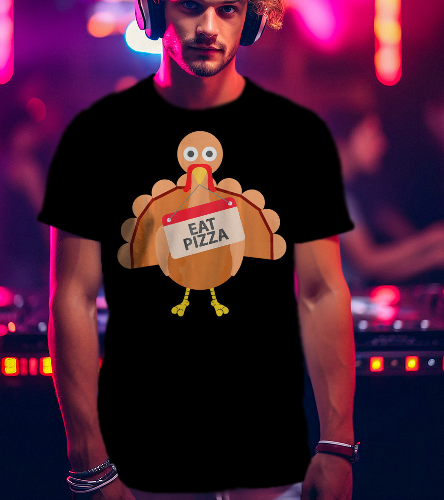 Funny Turkey Eat Pizza Sign Emoji T-Shirt