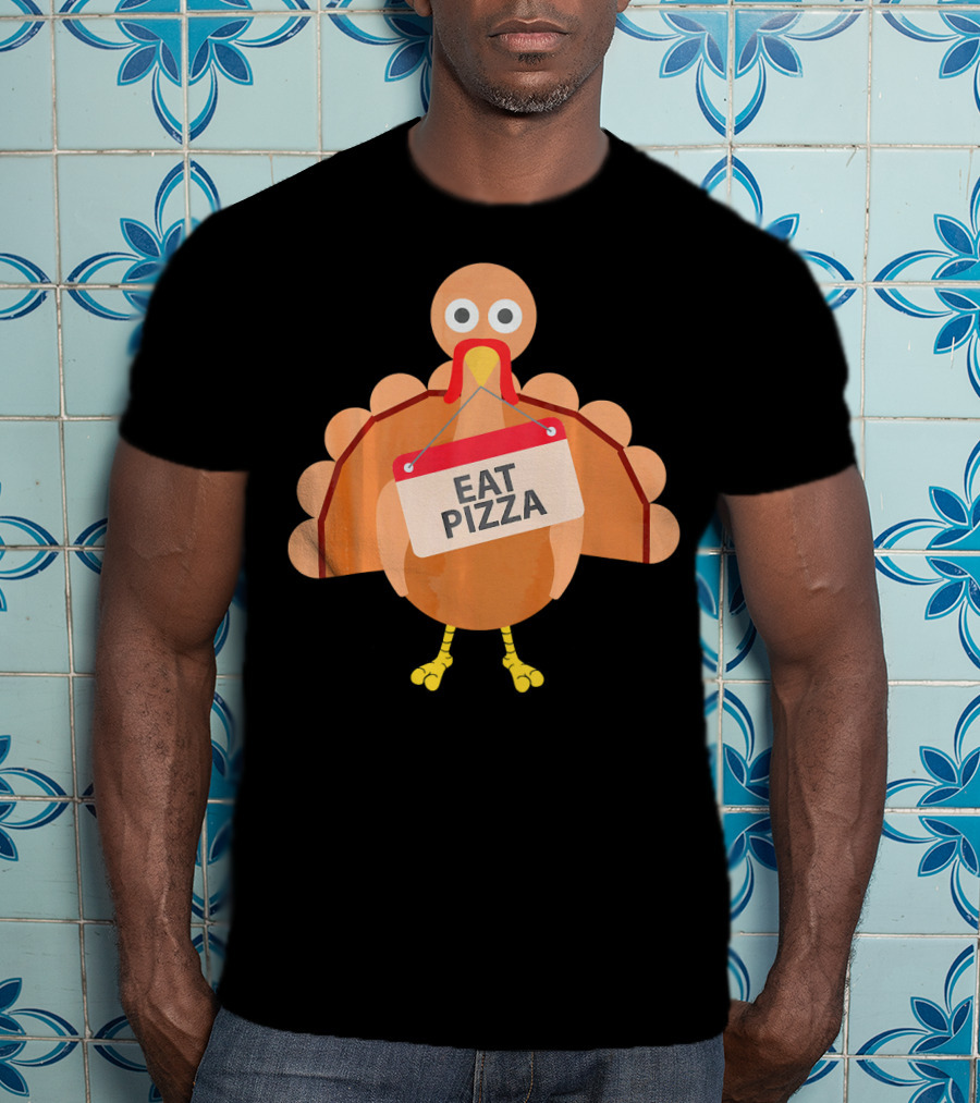 Funny Turkey Eat Pizza Sign Emoji T-Shirt