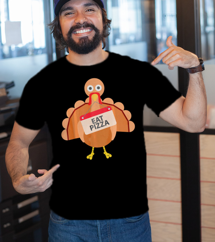 Funny Turkey Eat Pizza Sign Emoji T-Shirt