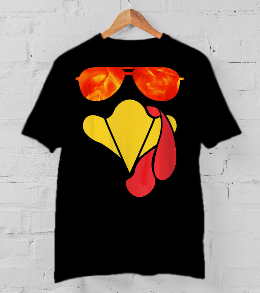 Turkey Face Thanksgiving Sunglasses Fire Flame T-Shirt