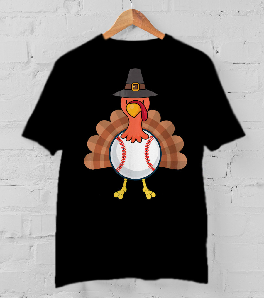 Thanksgiving Pilgrim Turkey Baseball Fusion T-Shirt