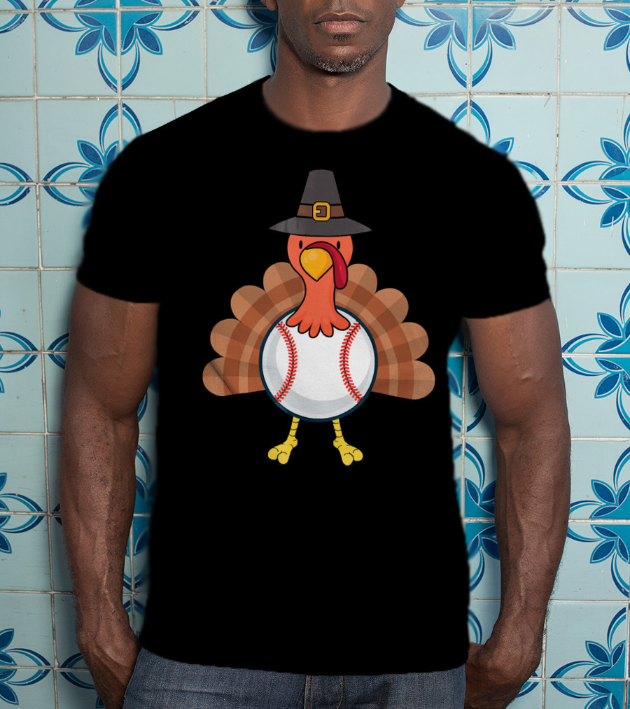 Thanksgiving Pilgrim Turkey Baseball Fusion T-Shirt