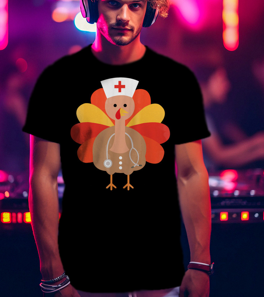Thanksgiving Nurse Turkey With Stethoscope Cool T-Shirt